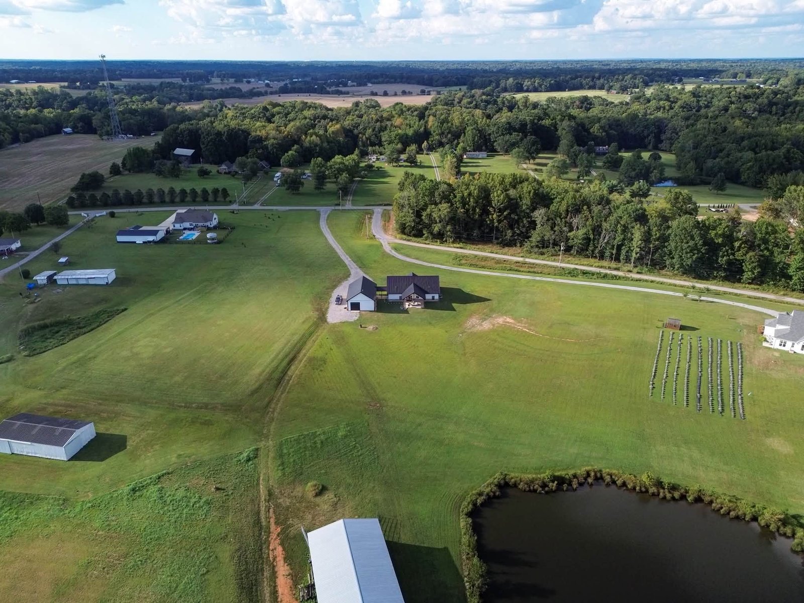 High aerial view of rural Middle Tennessee acreage
